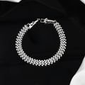 Silver Polished Leaf Design Cubic Zirconia Tennis Bracelet