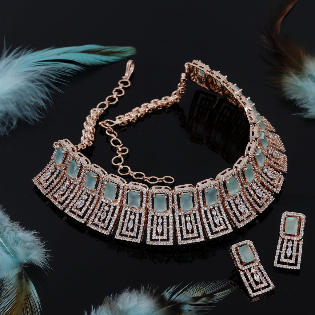 Square Design Rose Polished Choker Set For Women