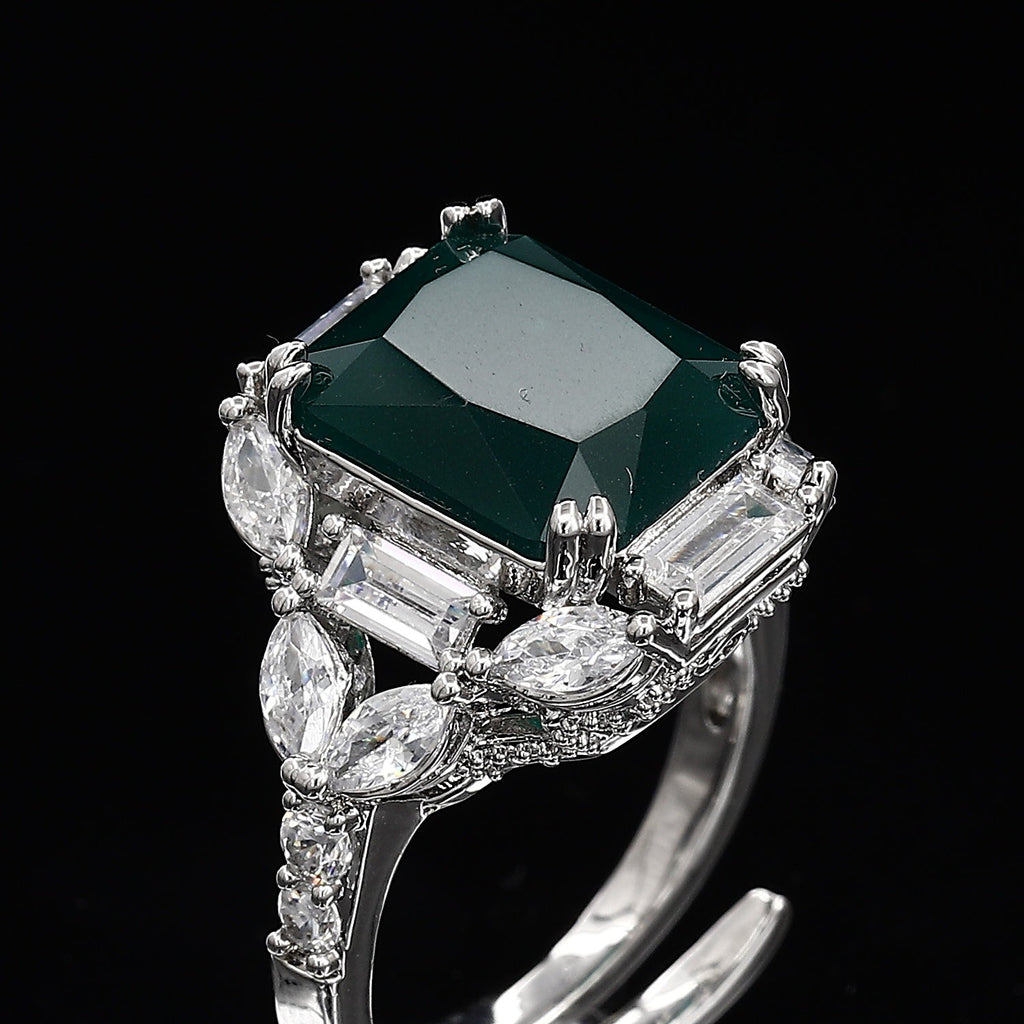 Big Color Diamond Silver Tone Freesize Ring