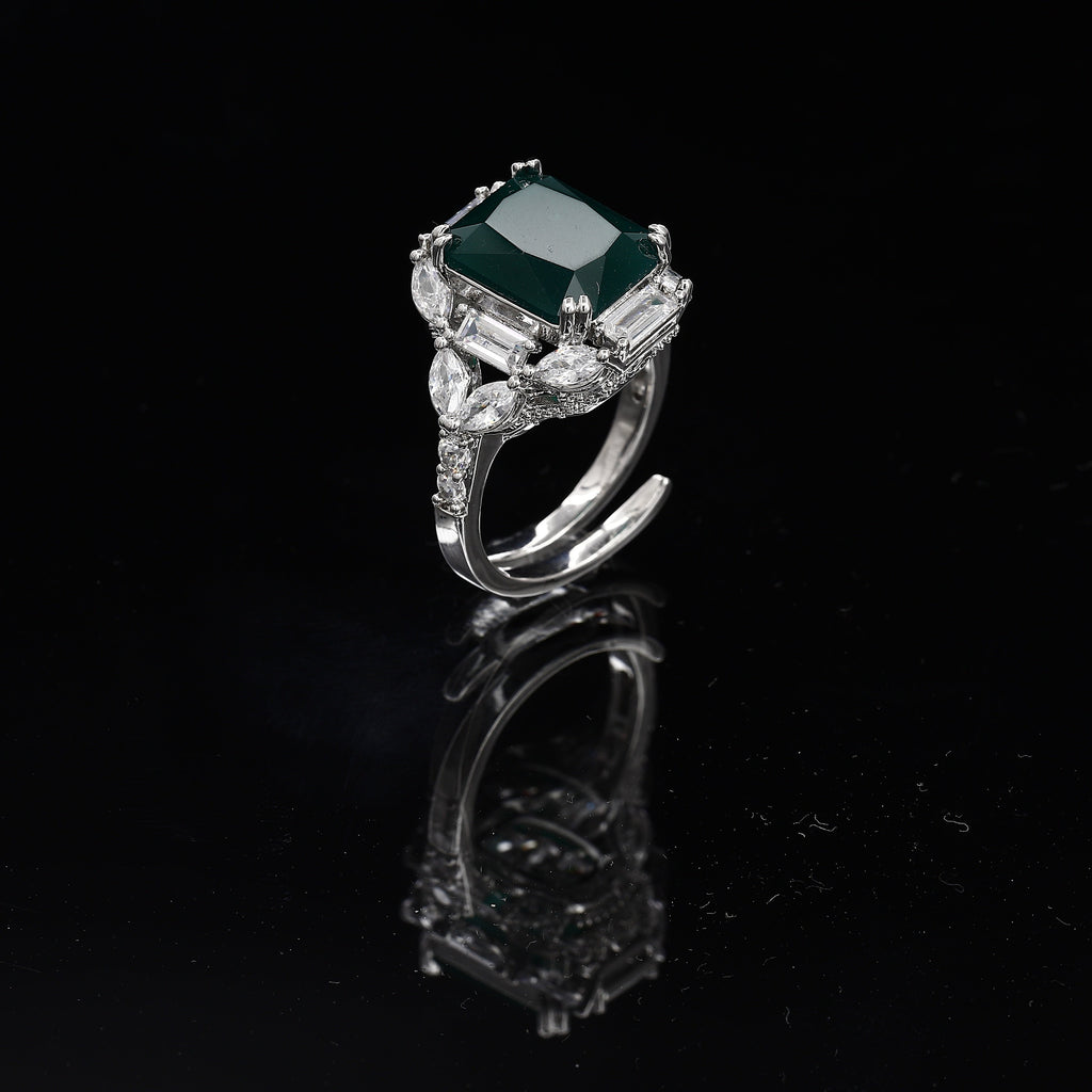 Big Color Diamond Silver Tone Freesize Ring