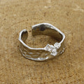 Organic Hammered Silver Adjustable Ring with Crystal Cluster