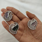 Elegant Amethyst-Colored & Crystal Pave Cocktail Earrings