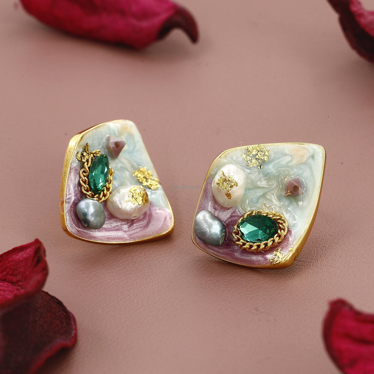 Multi Color Stone Medium Size Vintage Earrings