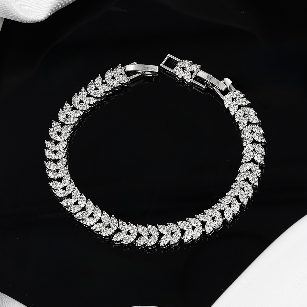 Silver Leaf Design CZ Bracelet