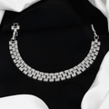Silver Plated Triple-Row Pave Diamond Chain Bracelet