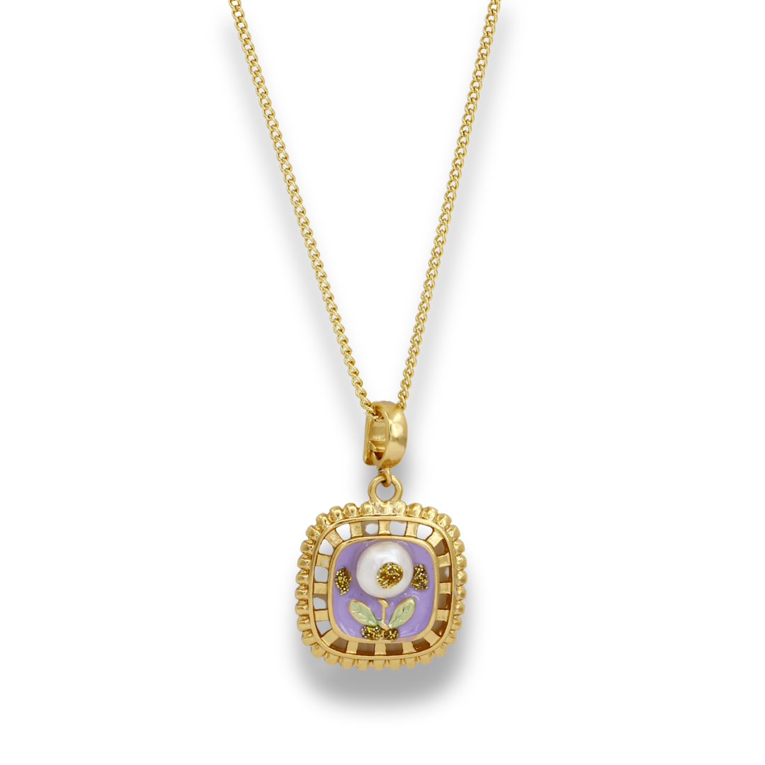 Square Shape Flower Design Vintage Necklace